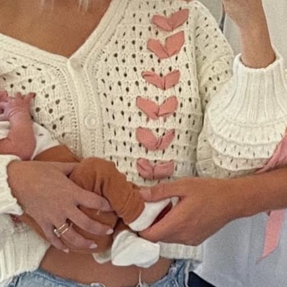 For Love And Lemons Cream Cardigan with Pink Details